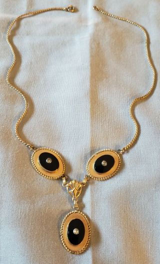 Antique Vintage Necklace (1/20) 12k Gold Filled Gf 3 Onyx Diamond Chips