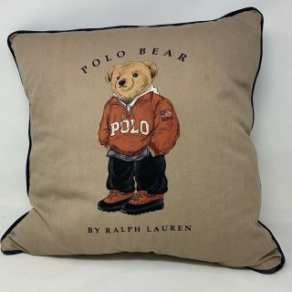 Vintage Polo Bear By Ralph Lauren Throw Pillow Red Tan 17 " Square Suit Navy