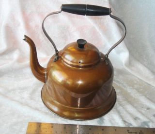 Antique B&m Douro Copper Kettle Tea Pot - Round Lid Black Handle Vintage Portugal