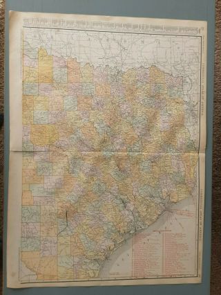 1914 Antique Map - Rare 20.  5 " X 28 " Large Map Of E.  Texas W/ Railroads