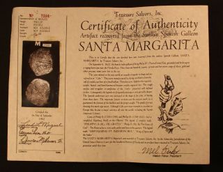 Santa Margarita Shipwreck,  8 Reales Coin Grade 1 / Rare / Cob From Mel Fisher