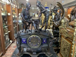 Antique Extremely Rare Chess Themed Mantle Clock Possibly One If A Kind