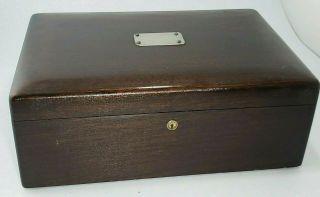 Antique Wood Cigar Humidor Box Porcelain And Cedar Lined No Key