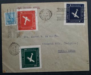 Rare 1924 Uruguay Airmail Cover Ties 4 Stamps Cancelled Montevideo To Argentina