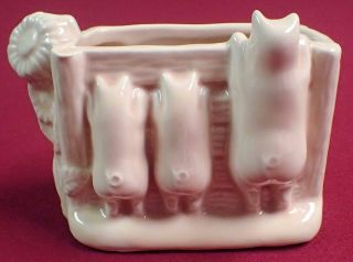 Antique Mccoy 3 Little Pigs Planter Vase Pink Glaze Signed Usa 1950 