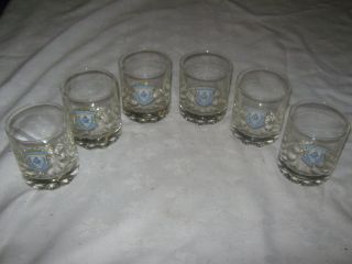 A Rare Set Of 6 Queanbeyan Blues Rugby League Club Enamel Logo Whisky Glasses