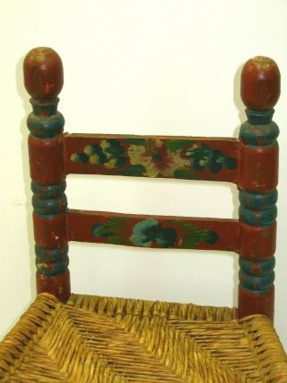 Antique Small Child Wood Wicker Rush Seat Chair Handmade Turned Painted Vtg Red 2