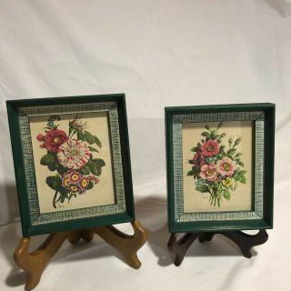 Vintage Floral Pictures W/wood Frame By Reliance Ind Signed By Chirat,  Set Of 2