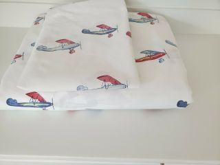 2PC Pottery Barn Kids Vintage Airplane Twin Duvet Cover & Pillow Case Cotton 2