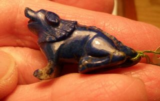 Vintage Chinese Hand Carved Lapis Lazuli Dog Figurine F80 - 6843 35mm X 26mm Nos