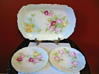 Antique T & V Limoges France Depose Roses Platter And Plates (2) Victorian