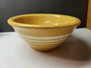 Vintage Yellow Ware American Pottery Mixing Bowl With White Stripes