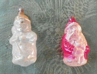 2 Antique German?figural Glass Christmas Ornaments Snowman And Santa