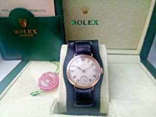Very Rare Gents 1931 Solid 9k Rose Gold Rolex Officers Trench Watch