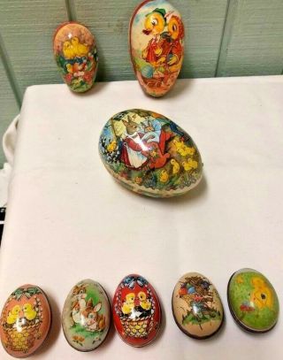 Vintage Antique W German Gold Paper Mache Eggs Murray Allen Tin Candy Containers