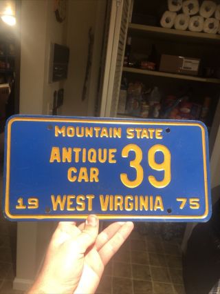 Rare 1975 West Virginia Antique Car License Plate Low Serial 39 Mountain State