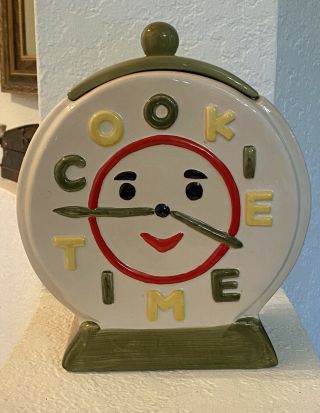 Vintage Cookie Jar Classics By Jonal Cookie Time Clock Rare Green And Cream