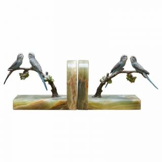 Rare 1920 Austrian Vienna Cold Painted Bronze Bookends Birds Of Paradise