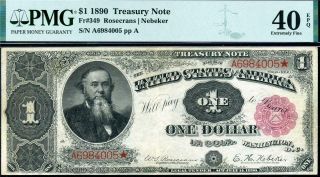 Hgr Saturday 1890 $1 Treasury Note Fancy Back ( (x - Rare Fr 349))  Pmg Xf - 40epq