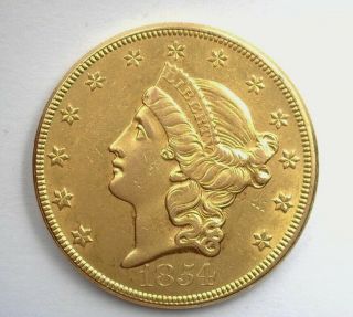 1854 Liberty Head $20 Gold Near Choice Uncirculated Large Date Extra Rare