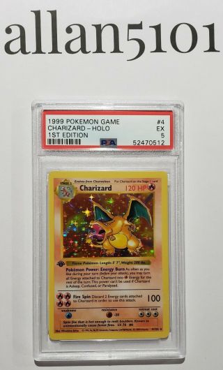 1999 Pokemon Base 1st Edition Holo Charizard 4/102 Psa 5 Ex