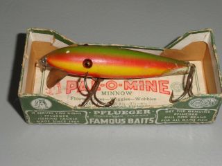 Vintage Fishing Lure Wooden Pflueger Pal - O - Mine Series 5000 Rainbow Glass Eyes