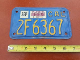 Vintage Antique 1975 California Motorcycle License Plate Tag