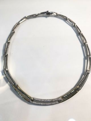 Rare David Yurman Sterling Silver 18k Gold Labyrinth Diamond Link Necklace