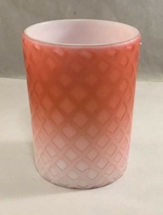 Antique Victorian Art Glass Tumbler Peach Satin Cased Diamond Quilted Pattern