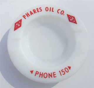 Old Antique Milk Glass Ashtray Advertising Phares D - X Oil Co.  Maryville Mo
