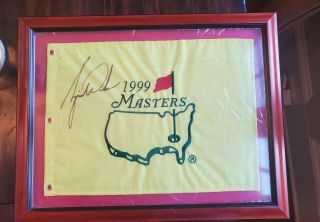 Tiger Woods 1999 Rare Masters Pin Flag Signed Autographed Full Jsa Framed