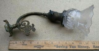Antique Victorian Early Electric Wall Sconce /bracket W/nice Etched Shade 1900s