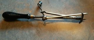 Antique Brass Hand Crank Rug Tufting Tool W/wood Handles; Ca Late 1800s