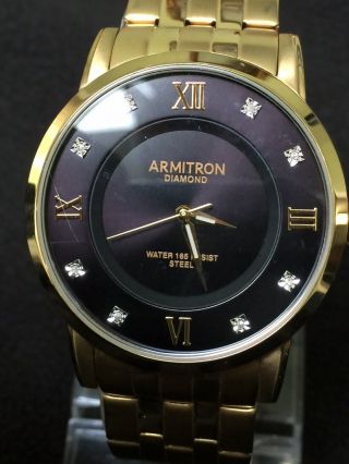 Armitron Diamond Mens Watch,  42mm Case W/r165 Ft,  Some Marks On Band Normal Wear