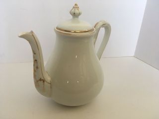Antique White Porcelain Coffee Pot With Gold Trim