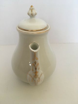 Antique White Porcelain Coffee Pot With Gold Trim 2