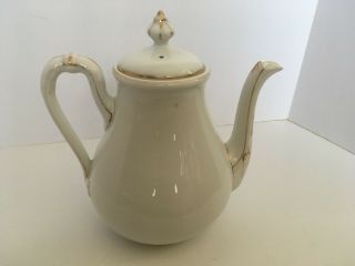 Antique White Porcelain Coffee Pot With Gold Trim 3