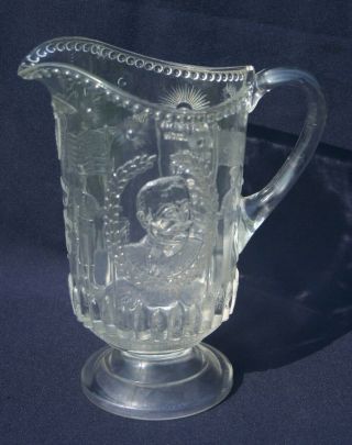 Antique Clear Glass Pitcher Admiral Dewey Olympia Spanish American War