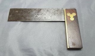 6 " Antique Carpenter Square Wood Brass And Steel