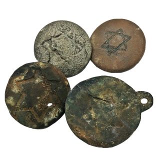 Authentic Antique Metal Jewish Buttons & Pendant With Star Of David Image Old