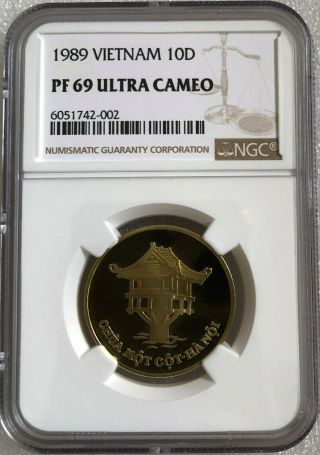 NGC - PF69UC Vietnam 1989 Brass 5 - 10 - 20 Dong Coins Proof Set RARE 5