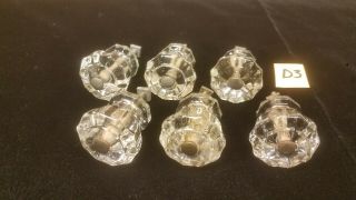 6 Vintage Antique Glass Drawer Knobs 10 Point W/screws Clear Glass D3