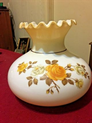 Antique Hurricane Lamp Shade Gwtw Satin Milk Glass Floral Cased Globe 6.  75 Fit