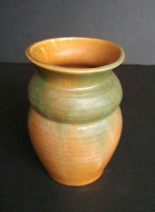 Antique Muncie Arts & Crafts Pottery Vase - Moss Green Pumpkin Orange Matte