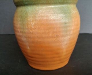 Antique Muncie Arts & Crafts Pottery Vase - Moss Green Pumpkin Orange Matte 3