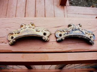 Old Pair Large Ornate Cup Embossed Cast Iron File Bin Cabinet Pull Handles Ex