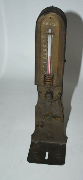Rare Antique Minneapolis Heating Regulator Thermostat W/thermometer - Ca.  1907