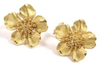 Rare Vintage Tiffany & Co 18k Yellow Gold Wild Rose Flower Earrings W/pouch