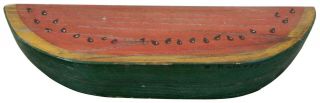 Primitive Americana Folk Art Hand Painted Wood Watermelon By E.  Ramsey 12 "