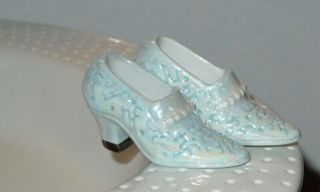 RARE Nora Fleming Victorian Shoes White/Blue/Pearl/Luster debossed nf ' s HTF 2
